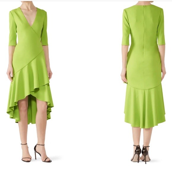 Badgley Mischka - Lime Flutter Hem Dress - Picture 1 of 8